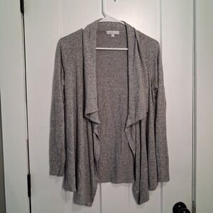 Moa Moa Womens Grey Marl Draped Waterfall Open Front Cardigan Sweater XS